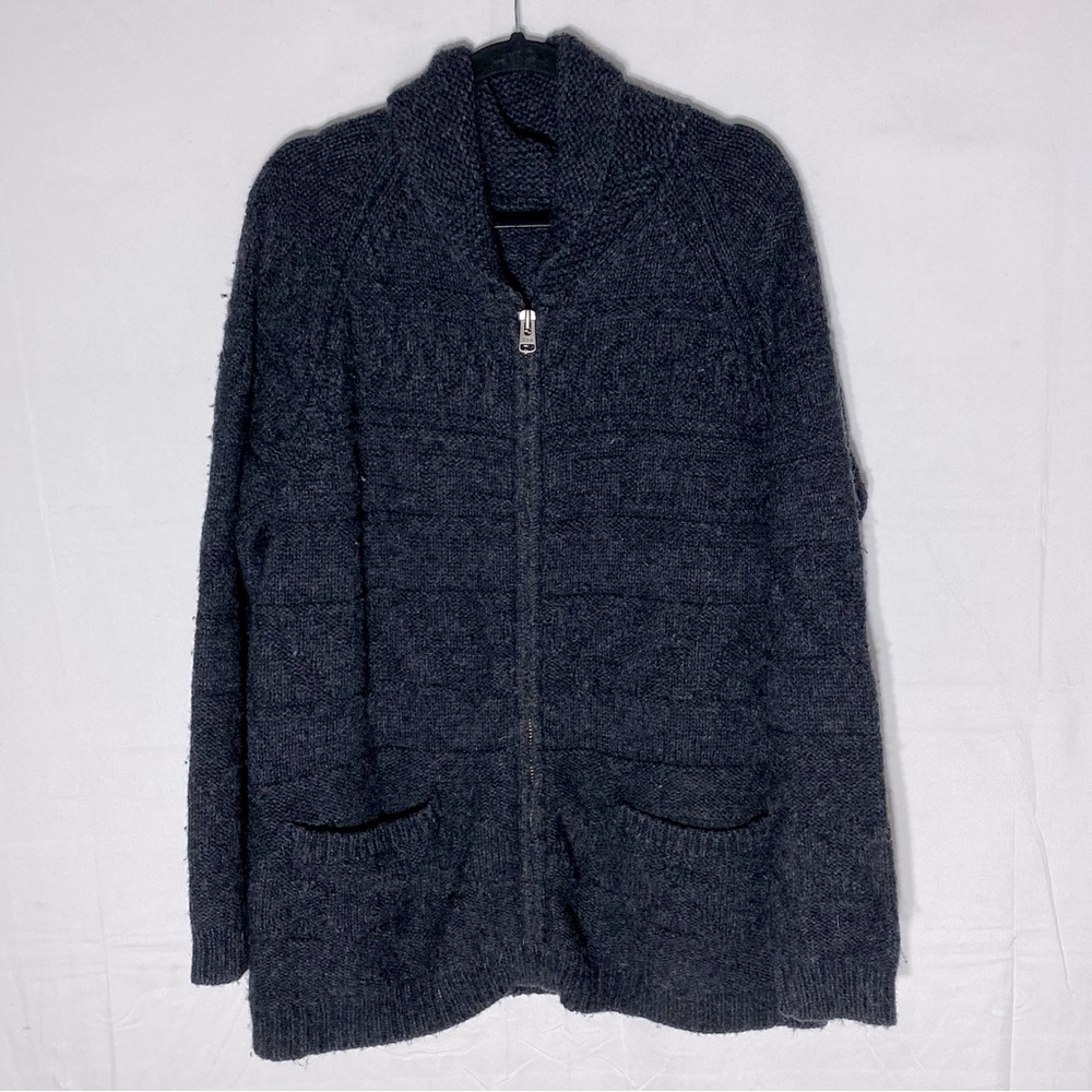 Aritzia TNA Charcoal Grey Lambswool Zip Front Shawl Collar Knit Sweater S